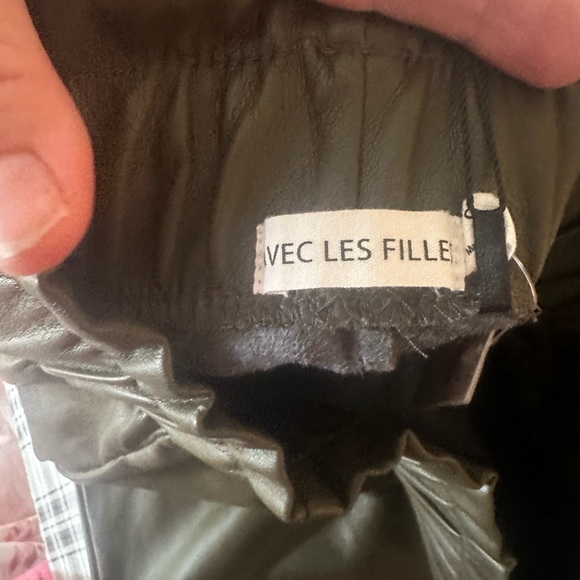 Avec Les Filles Green Vegan Faux Leather High Rise Paperbag Wide Leg Pants NWT S - Picture 11 of 16